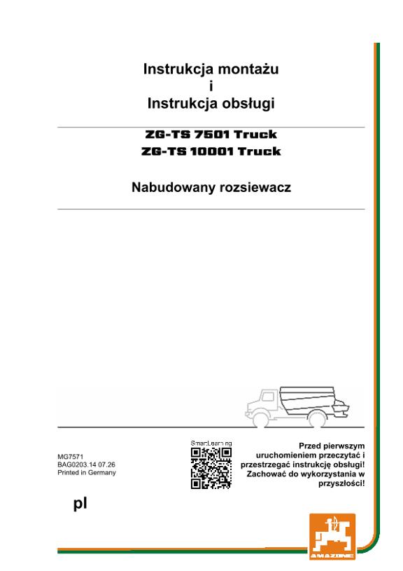 Instrukcje obsługi ZG-TS 7501,10001 Truck; nr seryjny ZG1*
