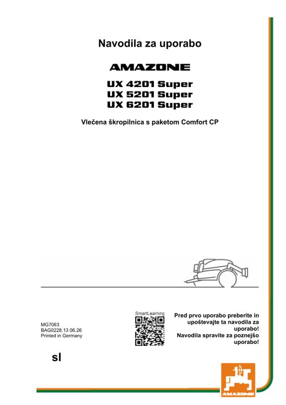 Navodila za uporabo UX 4201, 5201, 6201; Super s paketom Comfort; Serijska št. UX1*