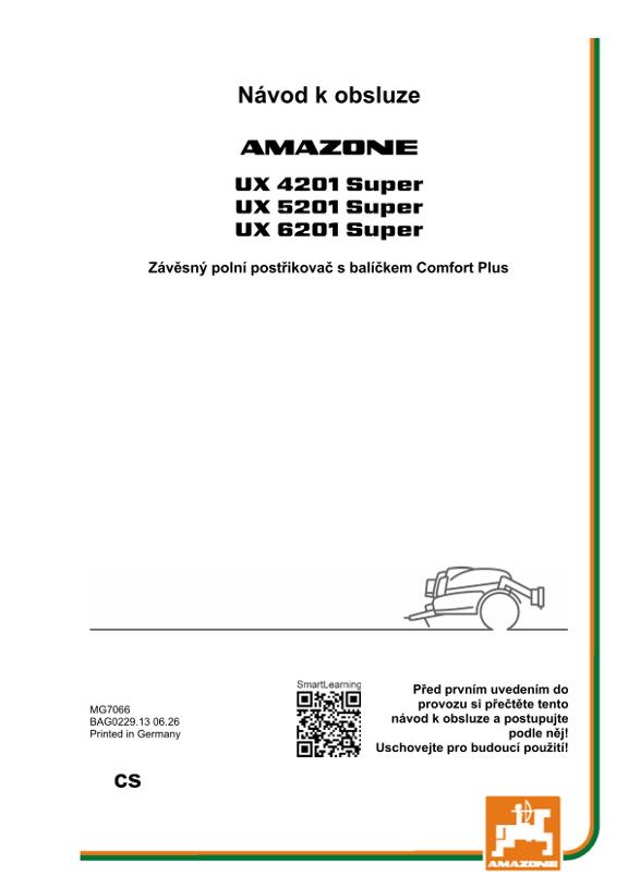 Návod k obsluze UX 4201, 5201, 6201; Super s balíčkem Comfort Plus; Výrobní č. UX1*