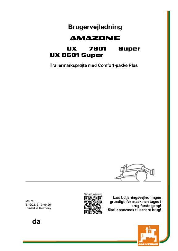 Brugsanvisning UX 7601, 8601 med Comfort-pakke Plus; Serial-No. UX1*