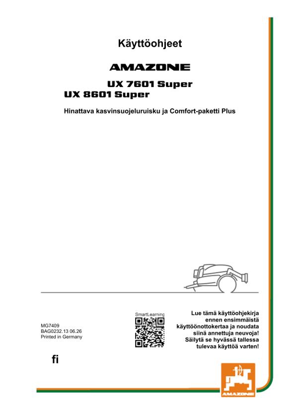 Käyttöohje UX 7601, 8601; Super ja Comfort-paketti Plus; Sarjanro UX1*