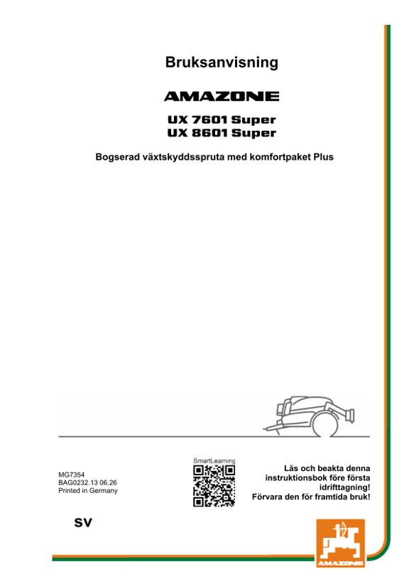 Bruksanvisning UX 7601, 8601; Super med komfortpaket Plus; Serienr. UX1*