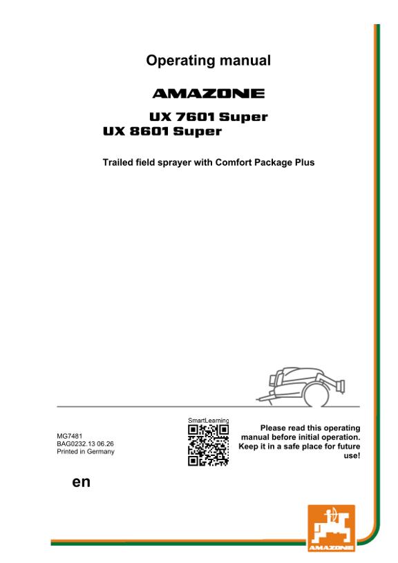 Operating manual UX 7601, 8601; with Comfort Package plus; Serial-No. UX1*
