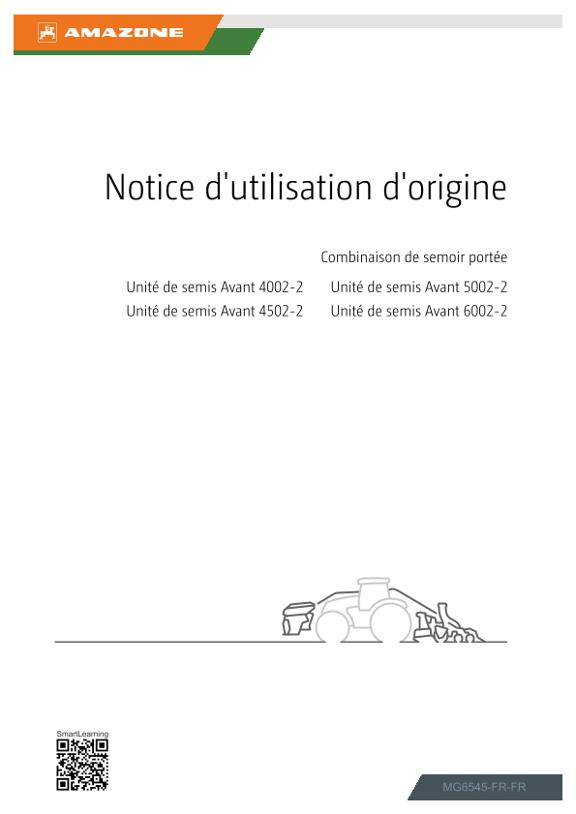 Notice d’utilisation Unité de semis frontale Avant 4002-2, 4502-2, 5002-2, 6002-2