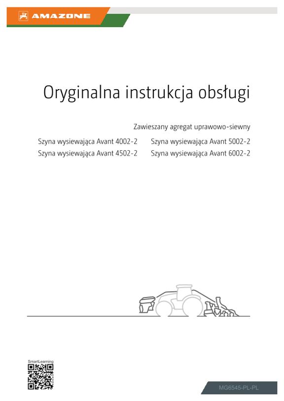 Instrukcje obsługi Avant-jednostka siewna 4002-2, 4502-2, 5002-2, 6002-2