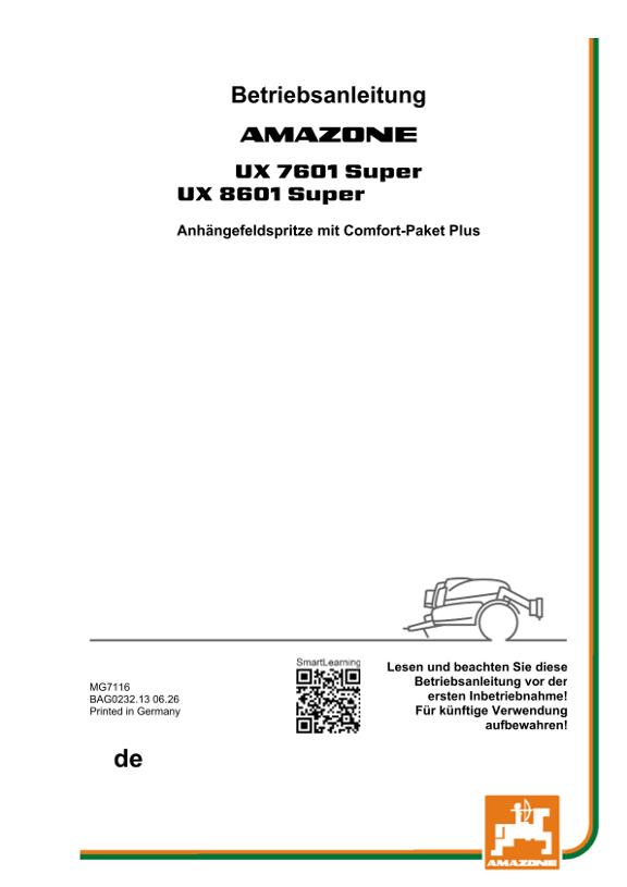 Betriebsanleitung UX 7601, 8601; Super mit Comfort-Paket plus; Serien-Nr. UX1*