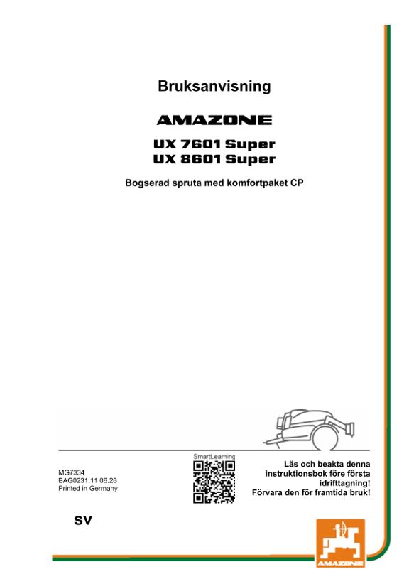 Bruksanvisning UX 7601, 8601; Super med komfortpaket; Serienr. UX1*