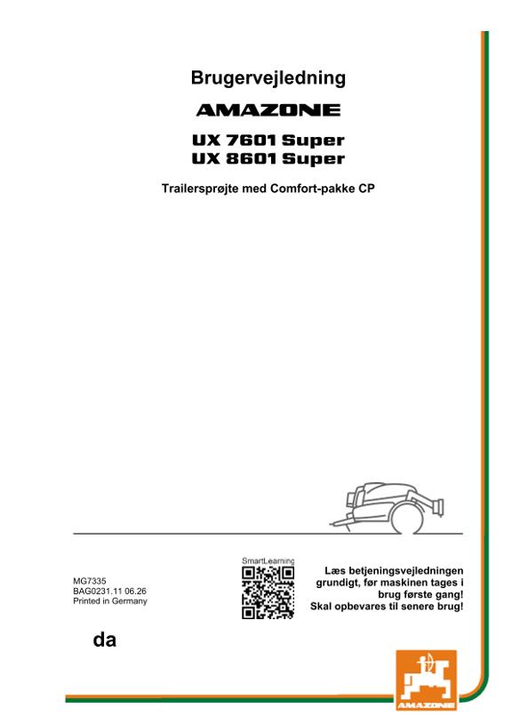 Brugsanvisning UX 7601, 8601; Super med Comfort-pakke ; Serienr. UX1*