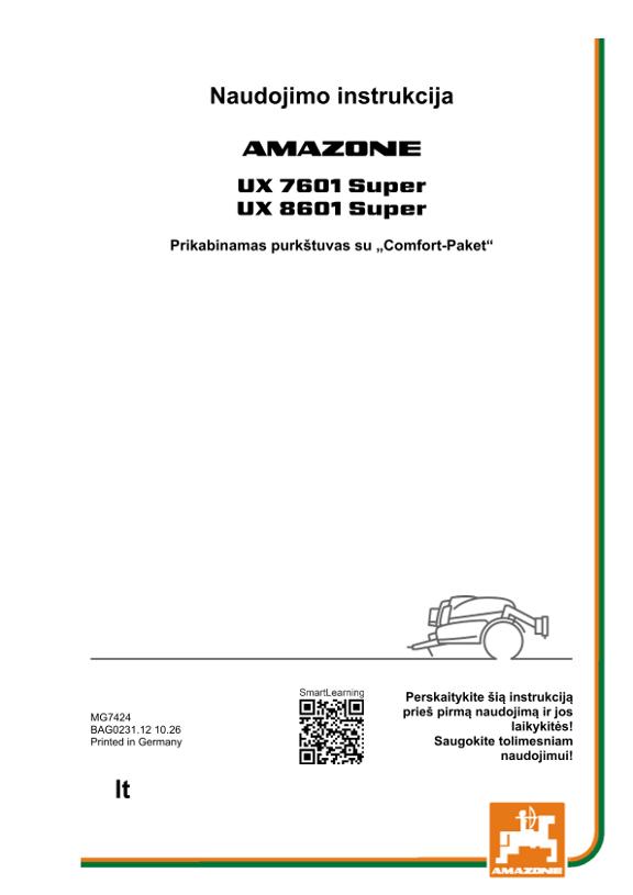 Naudojimo instrukcija UX 7601, 8601; Super su Comfort paketu; Serijos Nr. UX1*