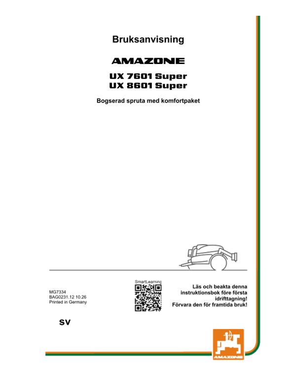 Bruksanvisning UX 7601, 8601; Super med komfortpaket; Serial-No. UX1*