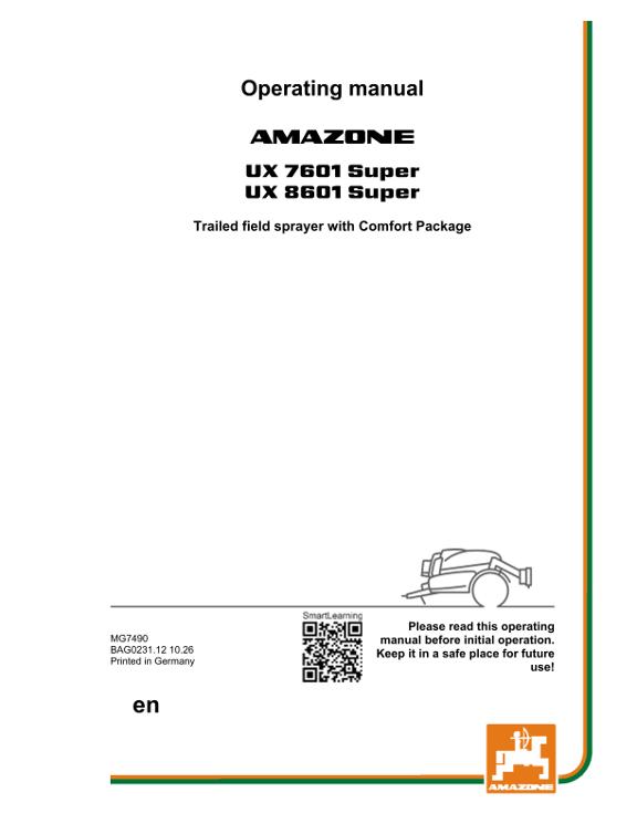 Operating manual UX 7601, 8601; Super with comfort package; serial-no. UX1*