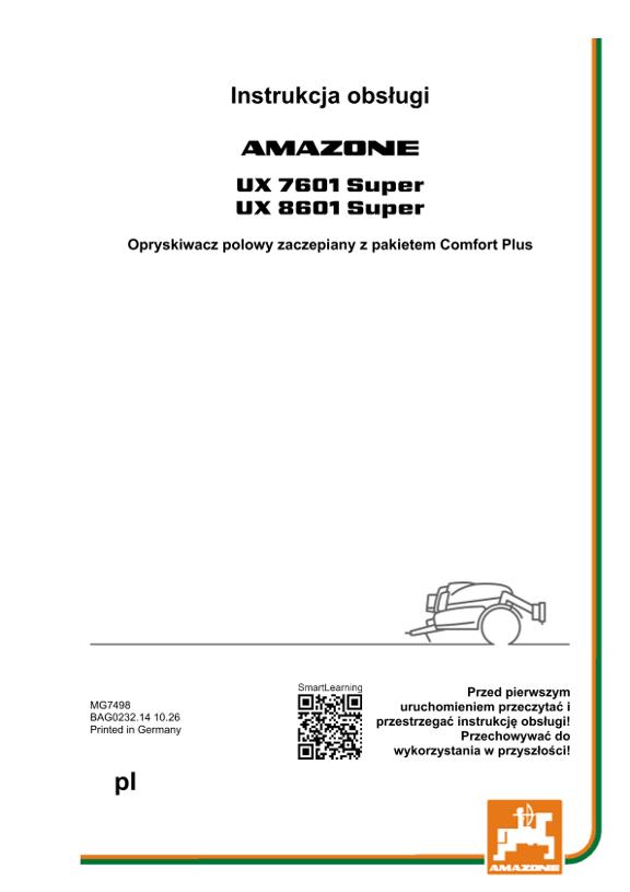 Instrukcje obsługi UX 7601, 8601; Super z pakietem Comfort Plus; Serial-No. UX1*