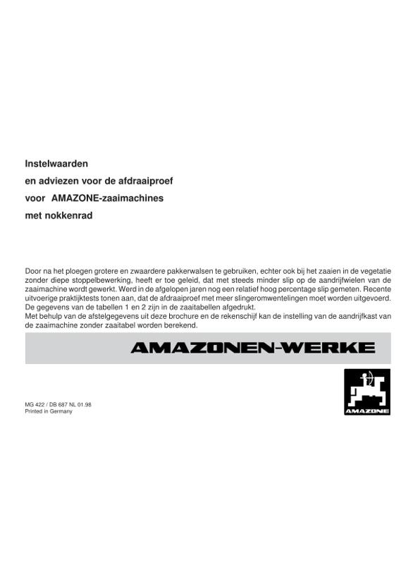 Anlage: Einstellwerte Drillmaschine