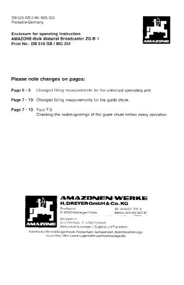 Enclosure for Operating instruction for ZG-B 1