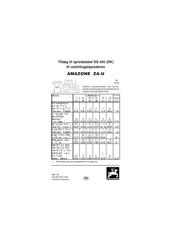 Spredetabell Erg. ZA-U