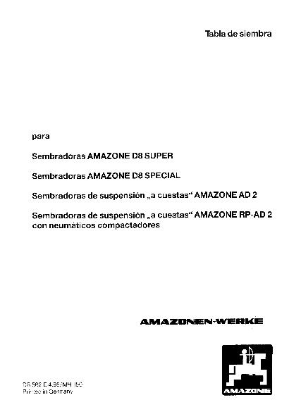 Tabla de siembra D8,AD,RP-AD