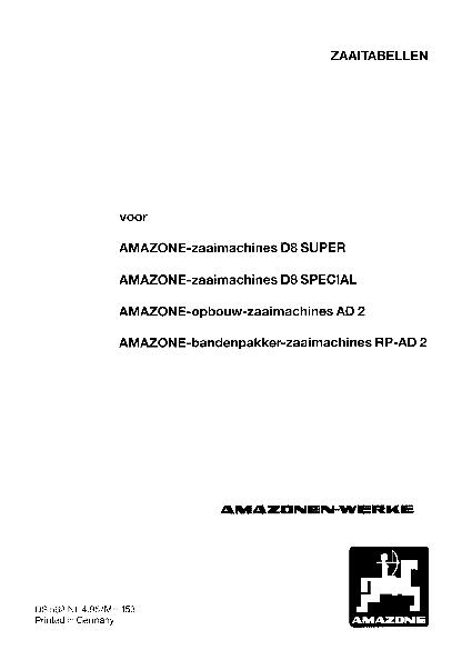Zaaitabellen D8,AD,RP-AD