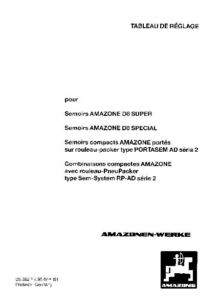 Tableau de Reglage D8,AD,RP-AD