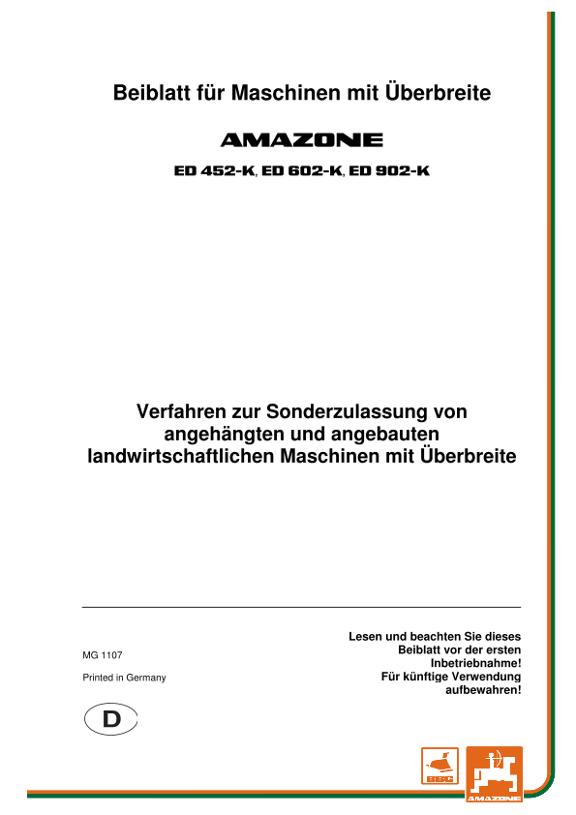 Beiblatt f. Maschinen mit Überbreite ED452-K / ED602-K / ED902-K