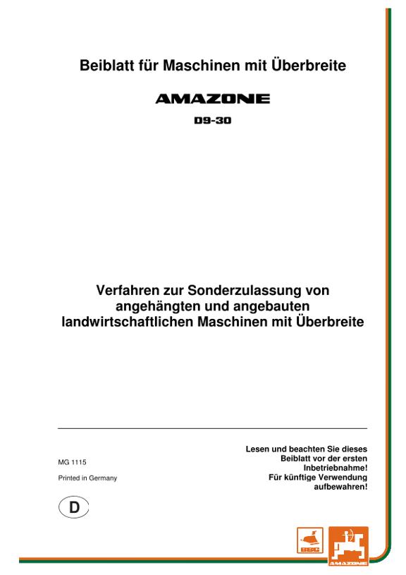 Beiblatt f. Maschinen mit Überbreite D9-30