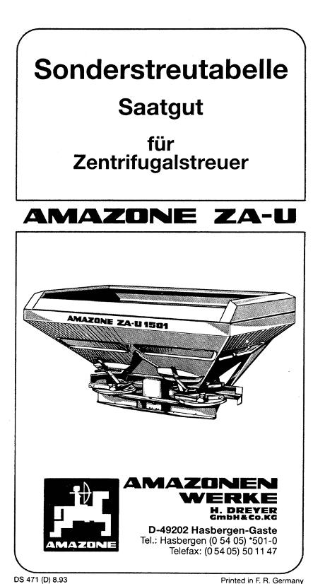 Sonderstreutabelle Saatgut für ZA-U