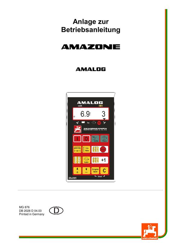 Anlage zur Betriebsanleitung Amalog