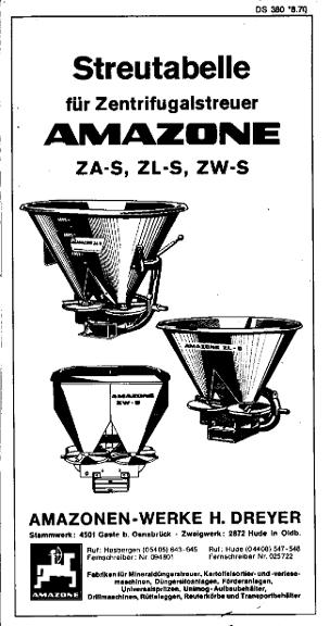 Streutabelle ZA-S, ZL-S, ZW-S (08/70)