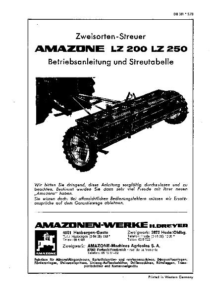 Betriebsanleitung/Streutabelle LZ 200, LZ 250 (05/73)