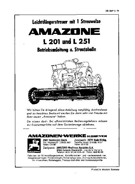 Betriebsanleitung / Streutabelle L 201, L 251 (02/74)