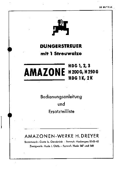 Bedienungsanleitung / Ersatzteilliste HDG 1, 2, 3 ; H200G, H250G, HDG 1K, 2K (12/61)