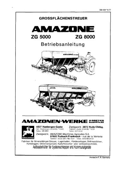 Betriebsanleitung Grossflächenstreuer ZG 500 / ZG 8000