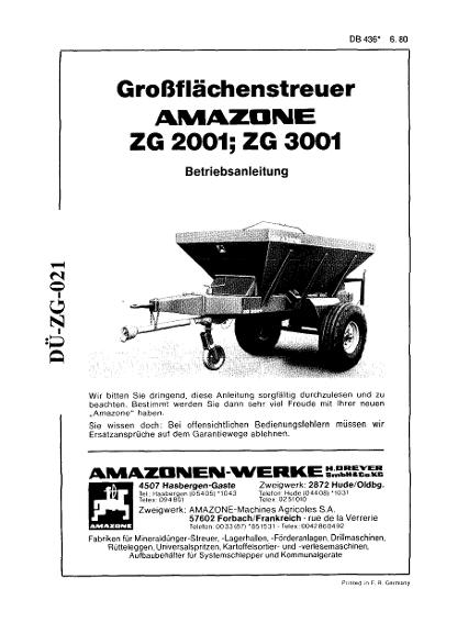 Betriebsanleitung Grossflächenstreuer ZG2001, ZG3001 (08/79)