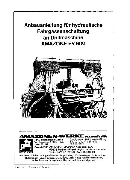 Anbauanleitung für hydraulische Fahrgassenschaltung EV 900