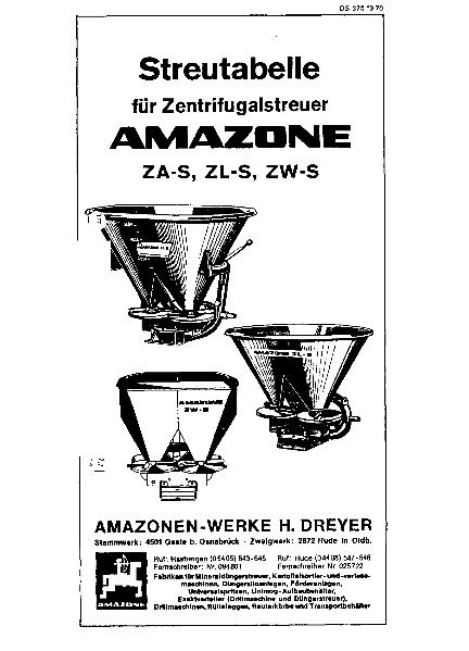 Streutabelle ZA-S, ZL-S, ZW-S