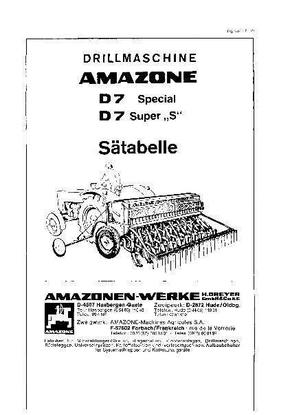 Sätabelle D7 Special, D7 Super "S"