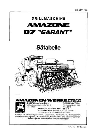 Sätabelle D7 "Garant"