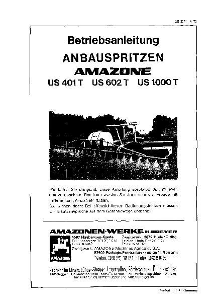 Betriebsanleitung Anbauspritzen US401T, US602T, US1000T (09/76)