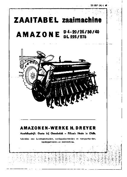 Zaaitabellen D4 -20 /25 /30 /40 DL225 /275 (08/93)