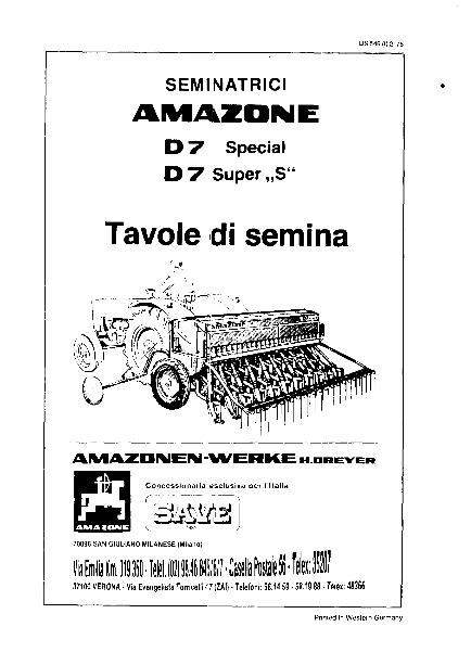 Tavole di semina D7 Special D7 Super "S" (02/78)