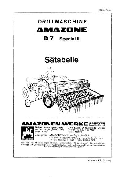 Sätabelle D7 Special II (05/81)