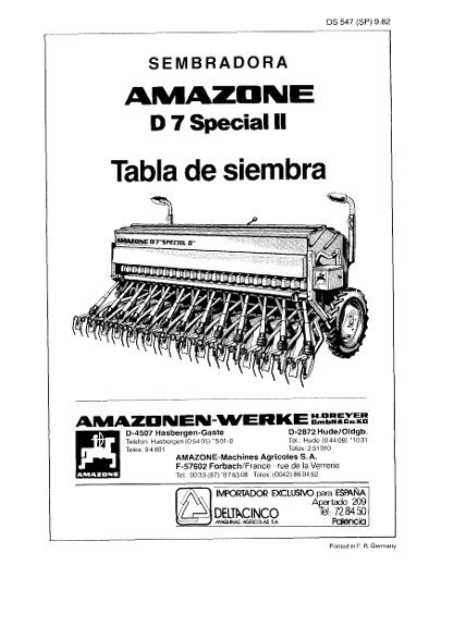 Tabla de Siembra D7 Special II (09/82)