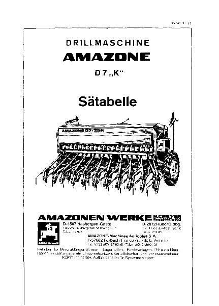 Sätabelle D7 "K" (11/83)