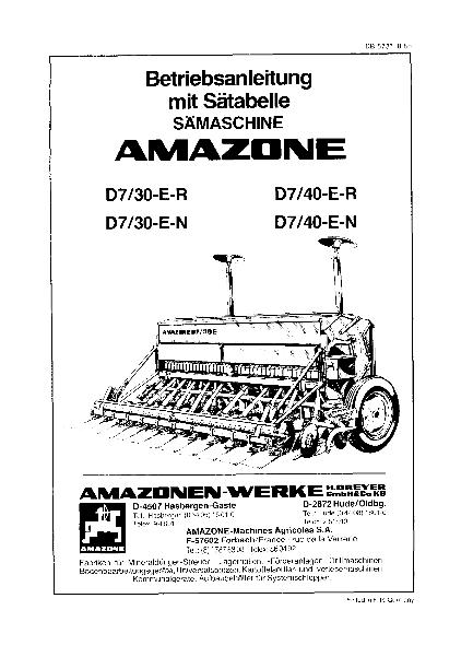 Betriebsanleitung mit Sätabelle D7/30-E-R D7/30-E-N D7/40-E-R D7/40-E-N (08/85)
