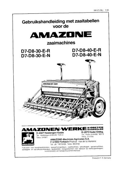 Bedieningshandleiding D7-D8-30-E-R D7-D8-30-E-N D7-D8-40-E-R D7-D8-40-E-N (11/85)