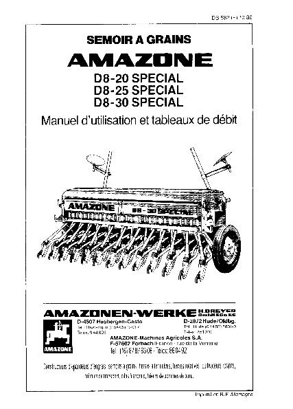 Notice d'utilisation et tableaux de débit D8-20 Special D8-25 Special D8-30 Special (10/86)