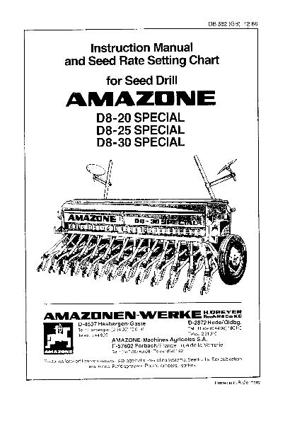 Operation manual and Seed rate calibration chart D8-20 Special D8-25 Special D8-30 Special (12/86)