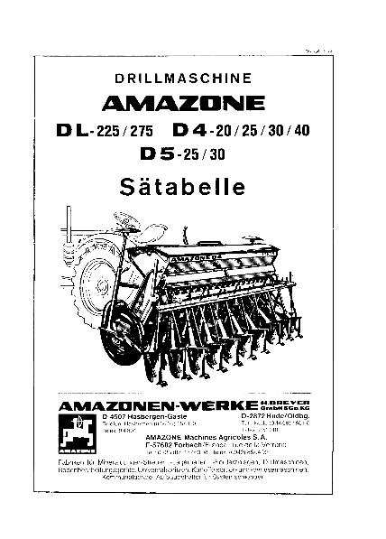 Sätabelle DL-225/275 D4-20/25/30/40 D5-25/30 (05/88)