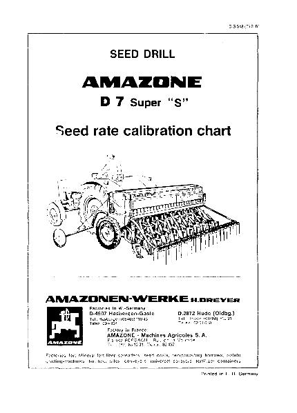 Seed rate calibration chart D7 Super "S" (02/81)