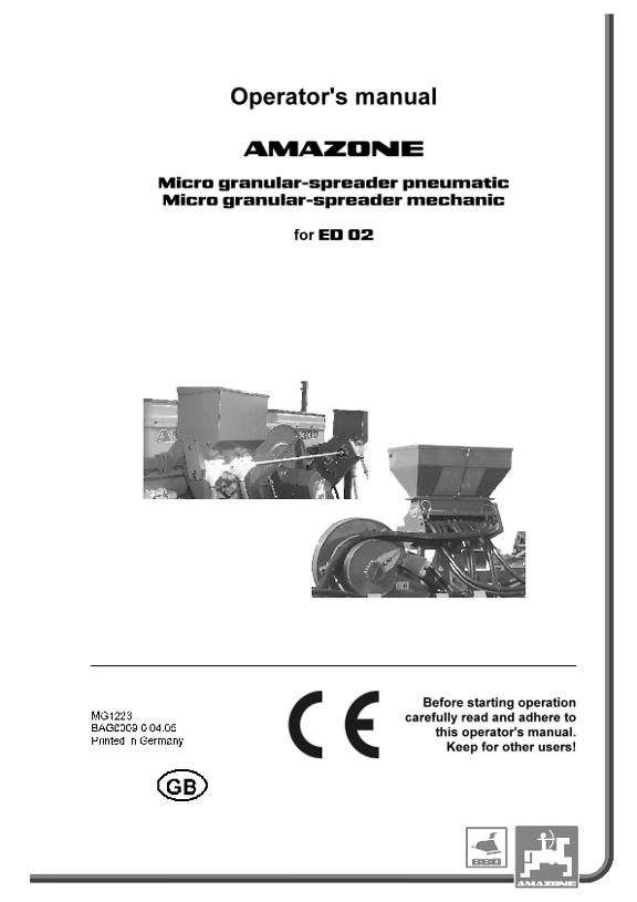 Operation manual Micro granular-spreader pneumatic/mechanic for ED02