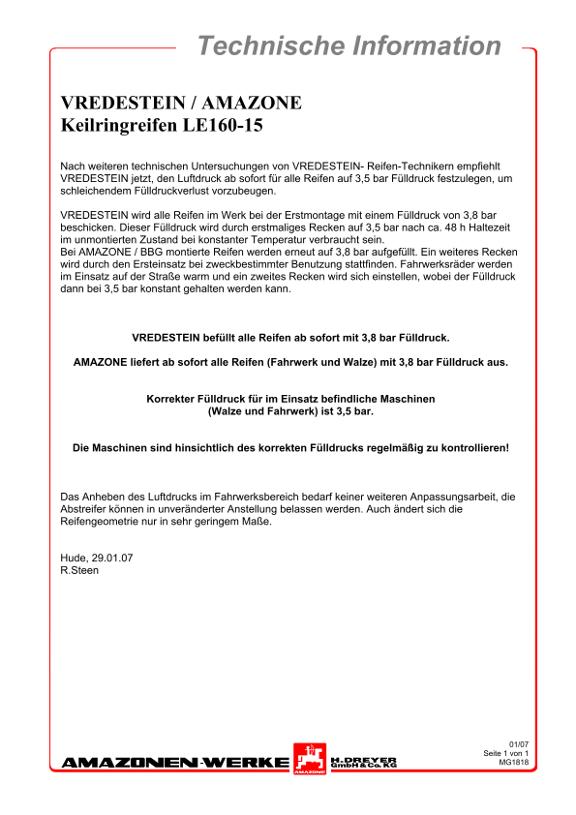 Technische Information Keilringreifen LE160-15 Vredestein / Amazone